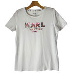 Karl Lagerfeld Shirt Women XS White Sequined Logo Short Sleeve Tee Athleisure Photo 0