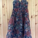 Lulus NWT  Cherished Aura Navy Blue Floral Organza Bustier Midi Dress Sundress L Photo 1