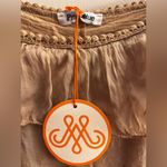 AGLAIA MIA off shoulder Silk midi dress lined long sleeve ruffle oversized Tan Photo 4