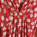 ZARA  Red Floral Daisy Print Midi Dress Red White size S Photo 5