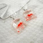 Goldfish In A Bag Earrings, Novelty Fish Earrings, Carnival Earrings Orange Photo 1