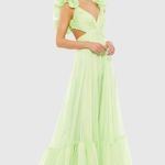 Mac Duggal  NWT Ruffle Tiered Cut-Out Chiffon Gown in Mint Size 6 Photo 0