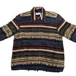 Women's 2XL Vintage Boho Knit striped Jacket Fringe Accents Blue Size 18 Photo 0