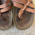 Teva  Conchita Brown Sandals Mini Wedge Cork Paisley Flip Flop Strappy Summer Photo 3