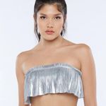 Savagexfenty New Savage x Fenty Pleated Lamé Bandeau Spaced Out Metallic Silver Bralette Photo 0