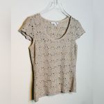St. John  Beige Tan White Black Melange Lace Knit Top Shirt Blouse Size S Photo 2