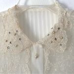 Vintage An Original Debcraft Sheer Cream Nylon Embroidered Pearl Button Blouse Photo 7