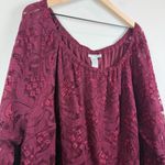 Catherines  Top Women's 4X Plus Burgundy Lined Lace Overlay Romantic Blouse NWT Photo 2