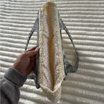 Vintage Ivory Crochet Bubble Purse Bag Faux Wood Handles Boho Hippie Gray Photo 5