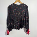 Free People Lady Lou Embroidered Printed Blouse Women M Black Red Boho Aztec Photo 1