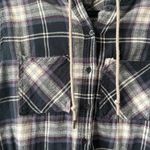 Polly & Esther Plaid Hooded Flannel Shirt in Blue and Gray Size L Juniors Photo 3
