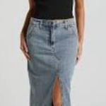 LIONESS  Barbie‎ Split Midi Jeans Skirt in Blue Sz S Photo 0