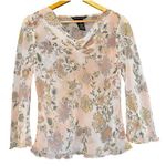 Vintage Sheer Fairy Blouse Shirt Medium Bell Sleeve Whimsy Dainty Y2K Cowl Neck Pink Photo 0