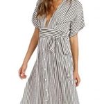 Faithfull the Brand ✨SALE Farah Midi Dress Brown Brighton Stripe Size 8 NWT Photo 0