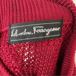 Salvatore Ferragamo  Wine Red Silk‎ Open Weave Sweater Mock Neck size Medium Photo 3