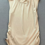Tunic Top Sleek Sleeveless Mock Neck Ruched Sand Beige Womens Backless Tan Photo 0