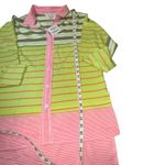 Davi & Dani  Striped Button Down Shirt WM Size Medium Neon Green Pink‎ White Gray Photo 10