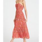 NEW Amur Mariana Rosewood Paisley Floral Strapless Cocktail Tiered Midi‎ Dress 6 Red Photo 2