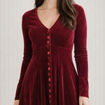 VINTAGE Luly K 90s Y2K Red Velvet Long Sleeve Babydoll Mini Dress Size Small Photo 0