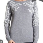 Rain + Rose Women's Large Sabo Floral Embroidered Pullover Sweater Gray Soft Photo 1