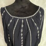 Lucky Brand Women’s  Sheer Rayon Navy Blue Embroidered Butterfly Sleeve Size S/XS Photo 6