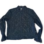 Black Lace Sheer Blouse XL Women’s Long Sleeve Embroidered Top Photo 3