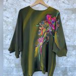 Yolanda Lorente Womens 100% Silk Painted size 1 X dolman blouse Green Photo 0