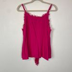 Umgee  Women's 1XL Hot Pink Fray Tie Front Linen‎ Blend Tank Top Spaghetti Strap Photo 5