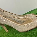 Adrianna Papell  Gold Champagne Rhinestone Peep Toe Heels Photo 2