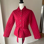 Van Heusen Red Quilted Winter Jacket With Tie Belt Size Small Cropped Stylish Photo 0