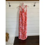Rachel Zoe  Tie Neck Halter Maxi Dress Linen Orange Coral Hibiscus Resortwear - S Photo 3