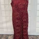 Slny sleeveless maroon red embroidered sequined lace gown size 16 Photo 0