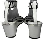 Luc Berjen Paris 40 9.5 White Black Leather Mod Retro Ankle Strap Wedge Heels Photo 5