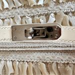 Carlo Zini Rare Linen Médium Size Handbag Ecru W/ Pearl & Shell Fish Details Tan Photo 6