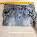 So Me Denim Mini Skirt Blue Bow Fancy Pocket Coquette Love Womens Size Medium Photo 4