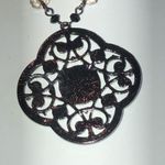 Gunmetal Gray Dark Metal Beaded Boho Cutout Pendant Necklace Black Photo 4