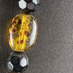 Vintage MCM Women Oval Amber Tortoise Shell Lucite & Black Beaded 24 in Necklace Photo 1