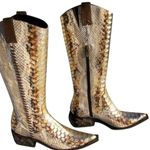 Donald Pliner Western Hand Painted Python Metallic Leather Boot Shoe NIB $1500 Gold Size 5 Photo 2