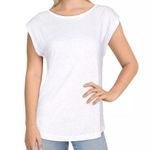 frame denim Frame White 100% Linen Short Cuffed Cap Sleeve Tee T-Shirt Top Extra Small Photo 0