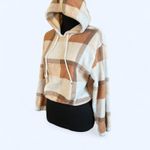 Soft warm cream and brown plaid cropped hoodie Size Small Photo 4