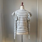 Evereve  Black and White Striped Ruffle Sleeve Sweater XS Relaxed Fit Ribbed Photo 2