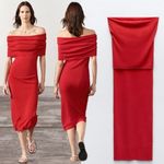 ZARA NWOT Off Shoulder Midi Knit Dress Red Bloggers Fave Stretch Small Photo 1