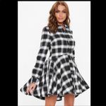 Missguided Plaid Check Black White Long Sleeve Button Down Skater Shirt Dress Photo 55