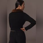 Anthropologie NWT Black Faux Fur Collared Cardigan Sweater S Photo 2