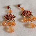 Retro Chic Orange On Orange Rhinestone/Bead Dangle/Drop Silver Tone Earrings Photo 0