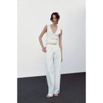 ZARA  High-Rise Wide Leg Crossover Waist Jeans Size 8 White Preppy Chic Photo 2