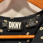 DKNY Vintage 80’s-90’s black silk midi short sleeve button front dress polka squares Photo 8