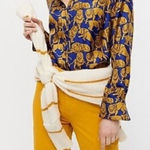 J.Crew  Collection Royal Blue Gold
Lion Print Silk Shirt Blouse Size 0 Photo 0