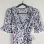 Hill House 100% Silk Nima Wrap Mini Dress Small Blue Floral Cabernet Trellis Photo 4