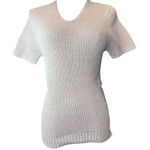 Hiatus Cream Short Sleeve Knit Sweater Top M V-Neck Lightweight Pullover Photo 0